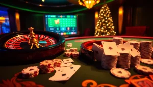 Experience the excitement of gambling at 56WIN with vibrant casino visuals and luxurious elements.