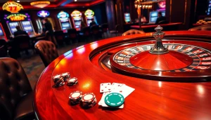 VB88 poker chips and cards on a glamorous casino table filled with excitement.