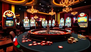Experience the thrill of slot depo 5k with vibrant casino action, roulette, and excited players.