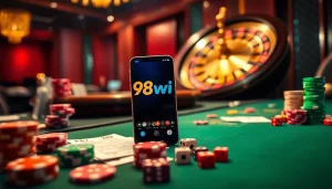 Experience thrilling casino action with the 98win app on a vibrant casino table.