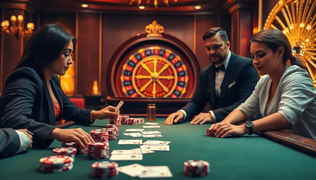 Nha cái uy tín 32win poker scene with elegant chips and cards at a luxury casino.