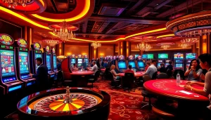 S8 Casino thrilling gameplay with vibrant slot machines and poker tables in a luxurious setting