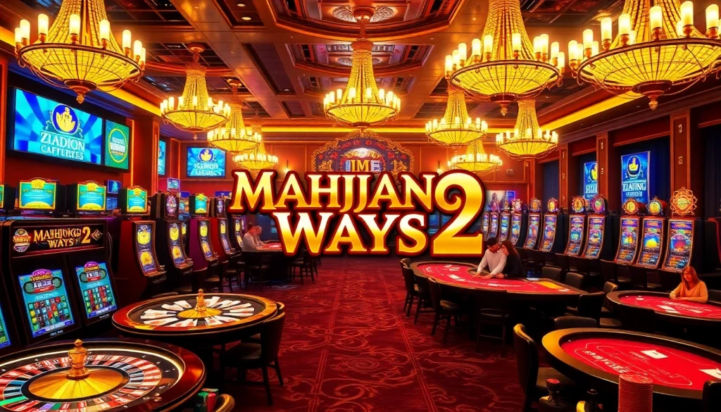 Experience thrilling gameplay with Mahjong Ways 2 slot machines among the vibrant casino atmosphere.