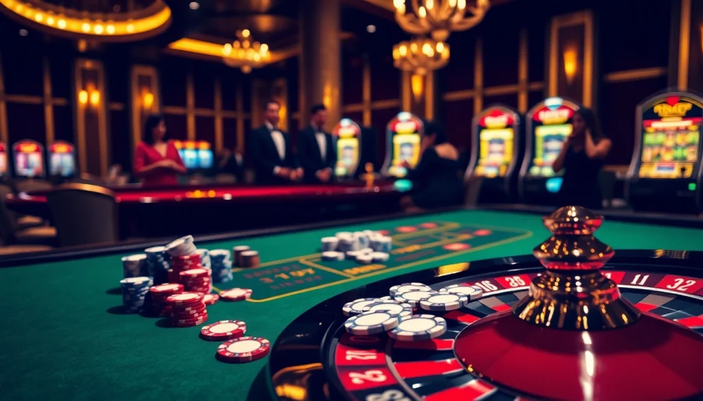 Experience thrilling gameplay at rr88 with luxurious casino tables, cards, and poker chips.