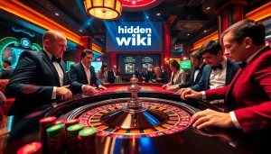 Gambling strategies at a vibrant roulette table in a casino, featuring hidden wiki themes.