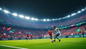 ตารางพรีเมียร์ลีก แสดงผู้เล่นแข่งขันในสนามที่เต็มไปด้วยแฟน ๆ แบบมีชีวิตชีวา