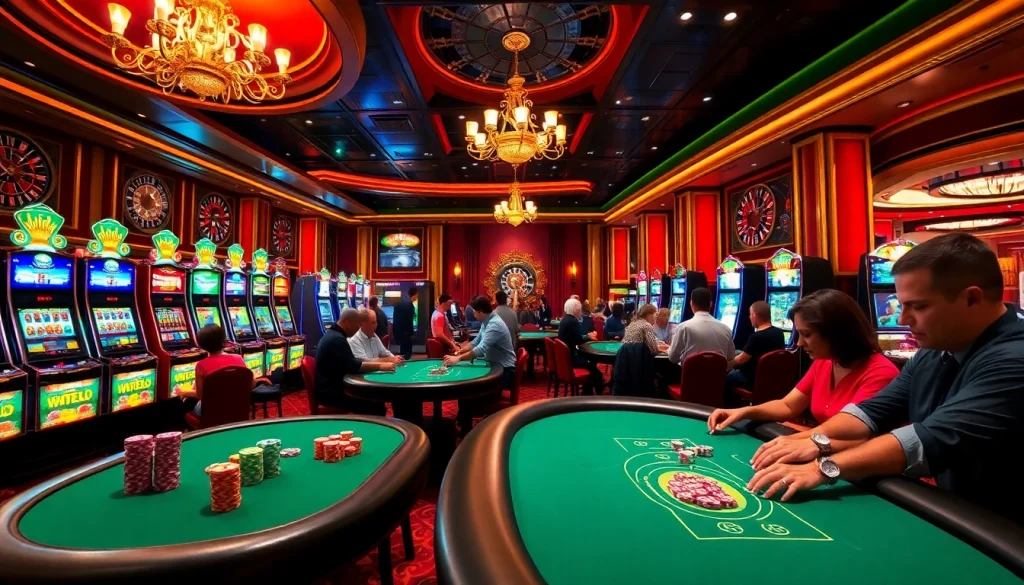 Experience the vibrant atmosphere of winning at https://www.6rwin5.com/ with poker tables and slot machines.