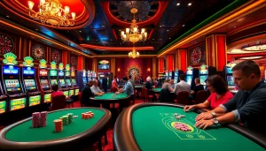 Experience the vibrant atmosphere of winning at https://www.6rwin5.com/ with poker tables and slot machines.