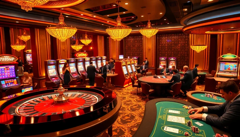 Experience the thrill of 789P gaming with an exciting casino scene featuring roulette and slot machines.