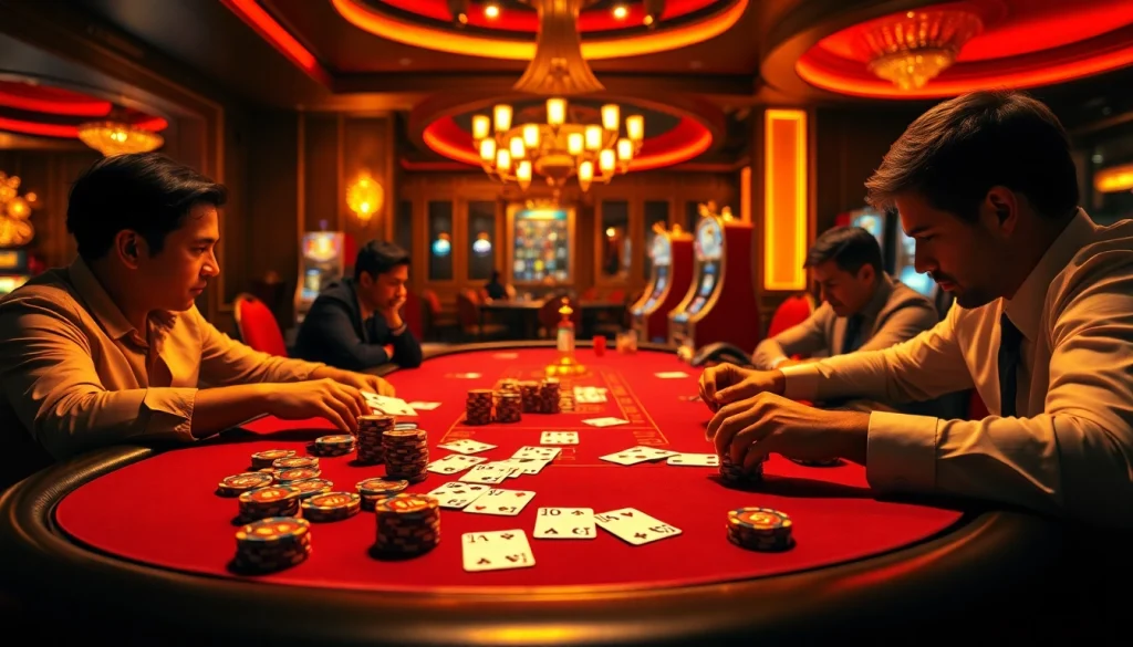 Experience high-stakes poker action at BDTK666 with elegant chips and intense players.
