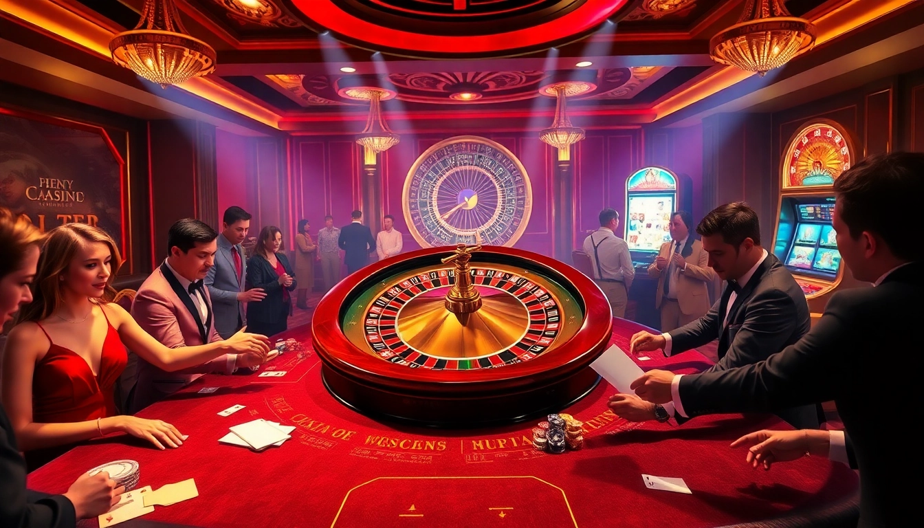Experience the thrill of betting on hb88 com with luxurious casino tables and a captivating roulette wheel.