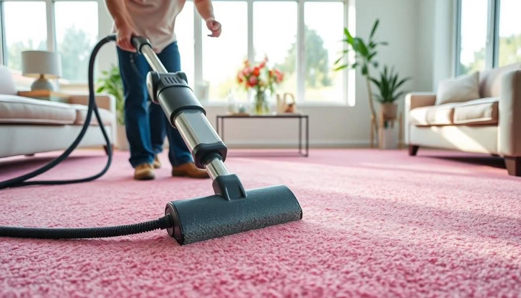 Experienced carpet cleaners Roseville CA revitalizing a home’s living room carpet.
