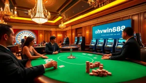 Experience high-stakes gaming at https://win678.ink/, featuring a vibrant casino scene with players engaged in poker.