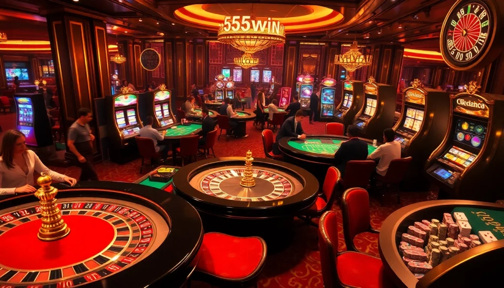 Players engaging in high-stakes games at 555win casino, showcasing excitement and luxury.