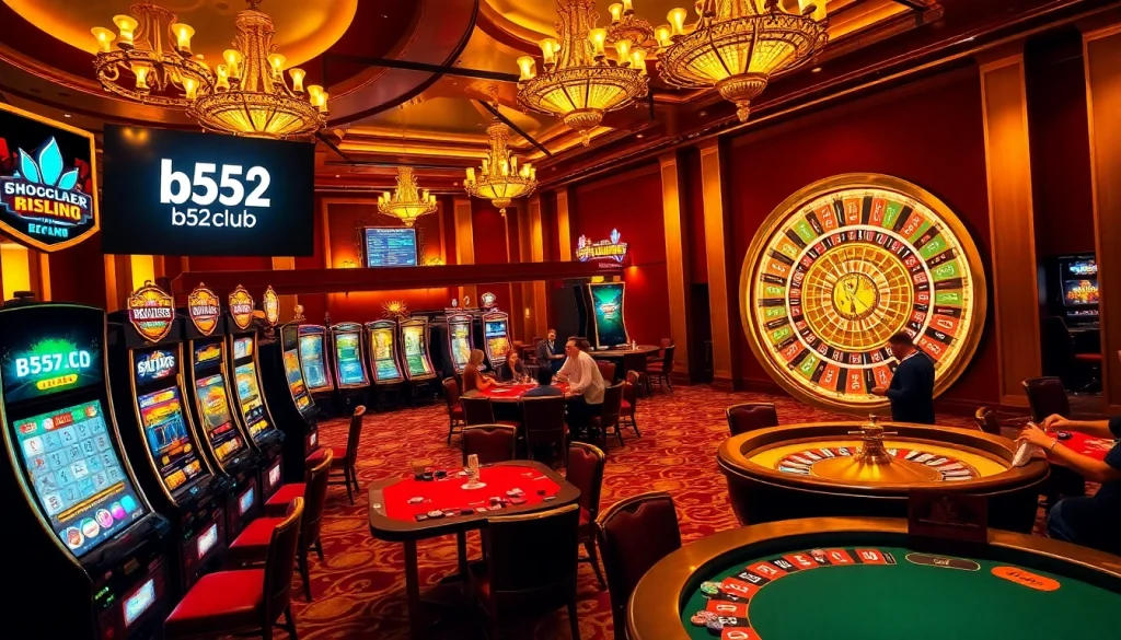 Experience thrilling gameplay at b52club with vibrant slot machines and poker tables.