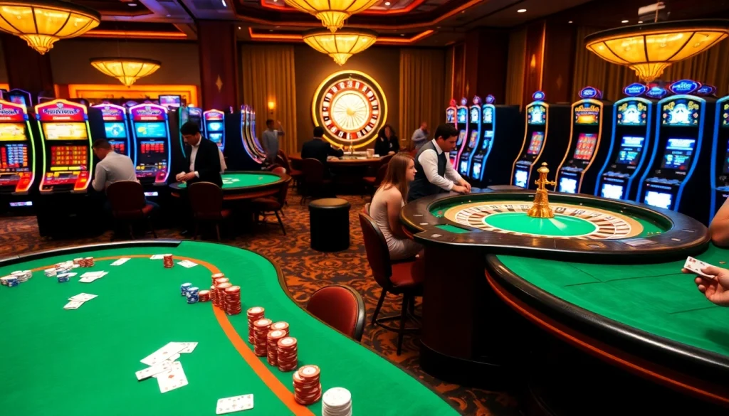 Experience the excitement of Fb88 with vibrant casino tables and lively gaming atmosphere.