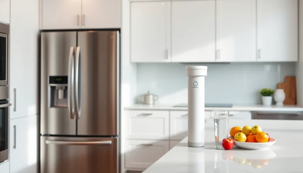 Waterdrop WF1CB Replacement for Frigidaire® PureSource WFCB water filter showcased in a modern kitchen setting, emphasizing quality and cleanliness.
