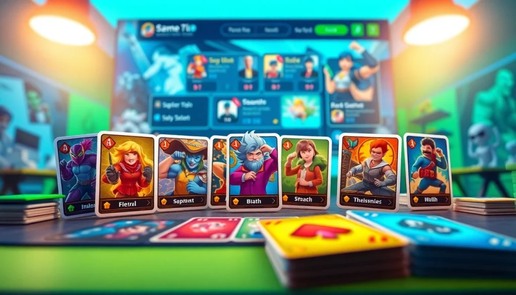 スパークオリパ 招待コード プラットフォームを特徴づける、カラフルなカードとインタラクティブ機能を備えた活気あるゲーム風景。