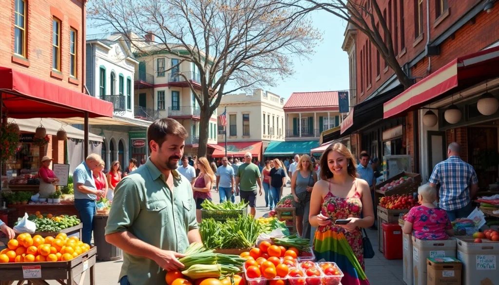 Clarksburg vibrant street scene featuring engaging outdoor market atmosphere.