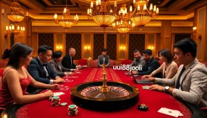 Experience lively gambling action at https://uu88joli.com/ casino tables with players enjoying poker and roulette.