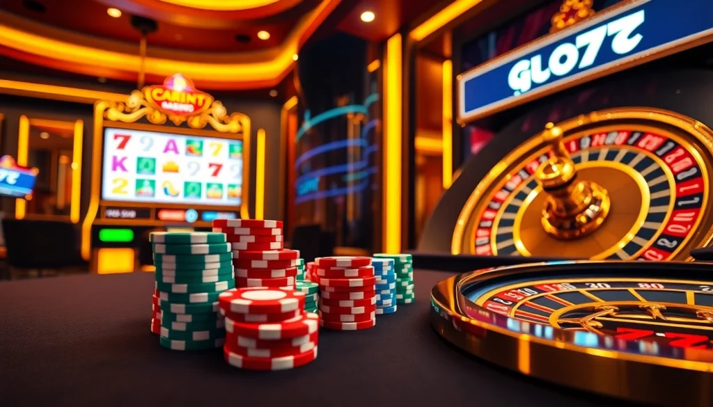 Experience the thrill of online gambling with gori77 at a vibrant casino setting.