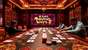 Experience the thrill of Mahjong Ways 2 in a luxurious casino setting with vibrant gameplay.