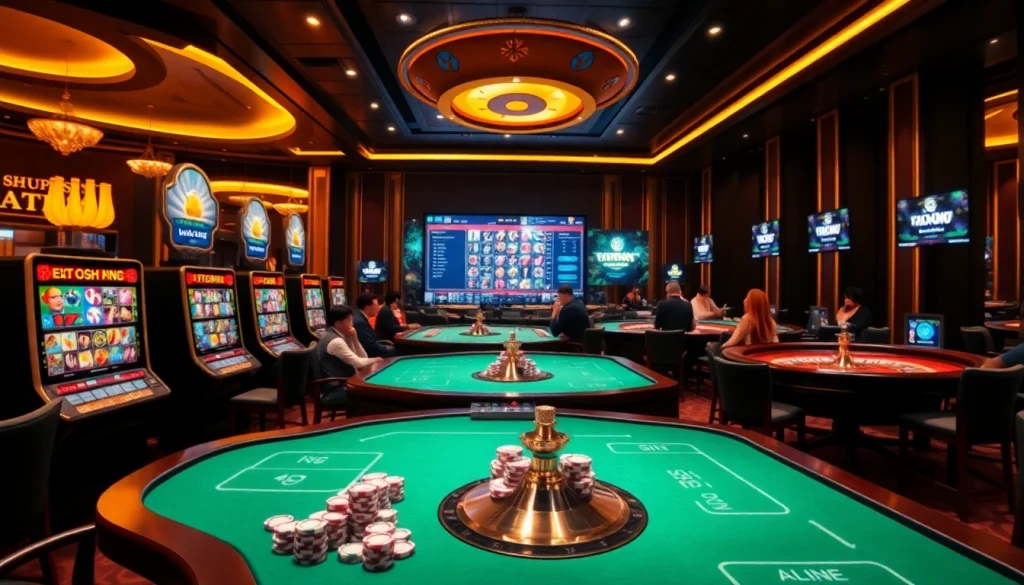 Experience the excitement of kerajaanslot with vibrant slot machines and engaging poker chips.