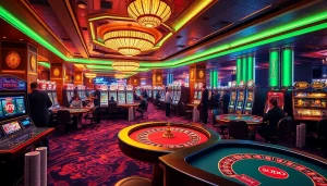 SODO-themed casino gaming scene showcasing poker, roulette, and engaging gamblers.