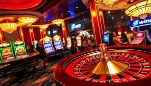A lively scene of players enjoying games at 58win casino with poker chips and a roulette wheel.