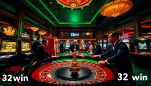Players enjoying high-stakes roulette and slot machines at 32win casino.