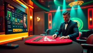 Experience the thrill of gambling with 399W, featuring vibrant casino elements and a professional dealer.