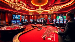 Experience the thrill of MMOO at a luxury casino featuring roulette and poker tables.