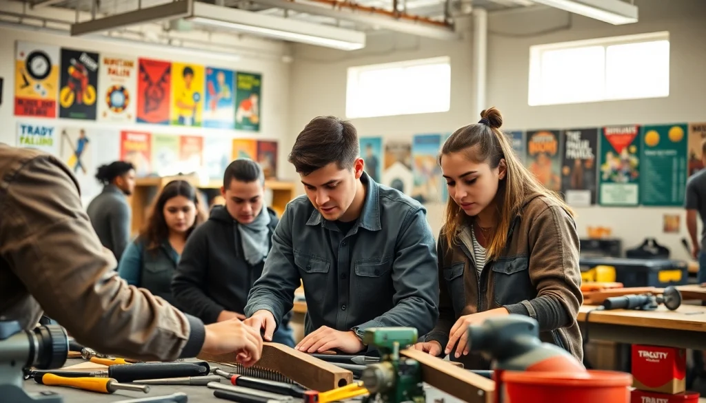 Apply skills at trade schools in southern California, where students actively collaborate in a vibrant classroom.
