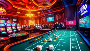 79king promotes thrilling gameplay at a vibrant casino, showcasing dice, poker chips, and excitement.