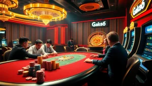Engaging scene featuring a poker game in a luxurious casino setting showcasing the Gk88 excitement.