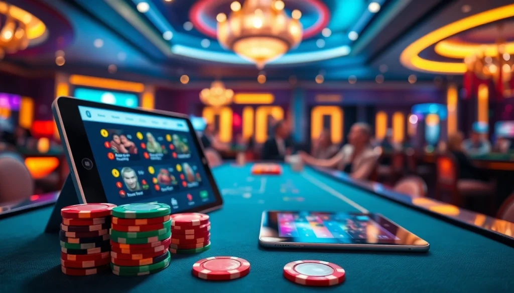 Engaging players in action at a tài xỉu online table in a luxurious casino setting.