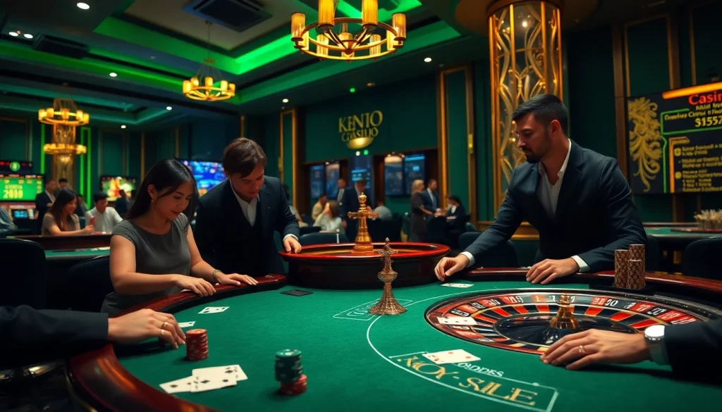 Kèo nhà cái displayed prominently as players engage at a vibrant casino table, highlighting excitement in betting.