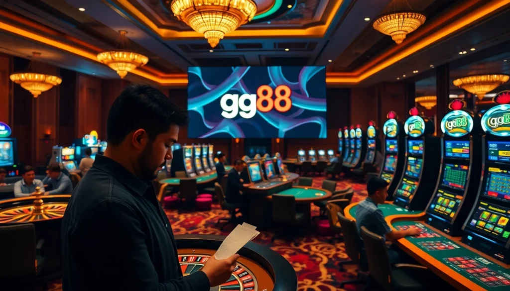 Exciting casino gaming experience at gg88 with lively roulette and poker tables.