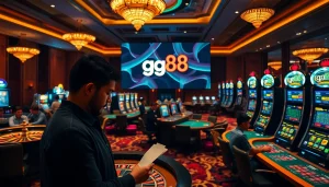 Exciting casino gaming experience at gg88 with lively roulette and poker tables.