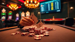 Socolive showcases thrilling poker action at a luxurious casino table filled with chips and cards.