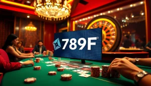 Engage in thrilling gameplay at 789F's vibrant casino tables filled with poker chips and exciting action.