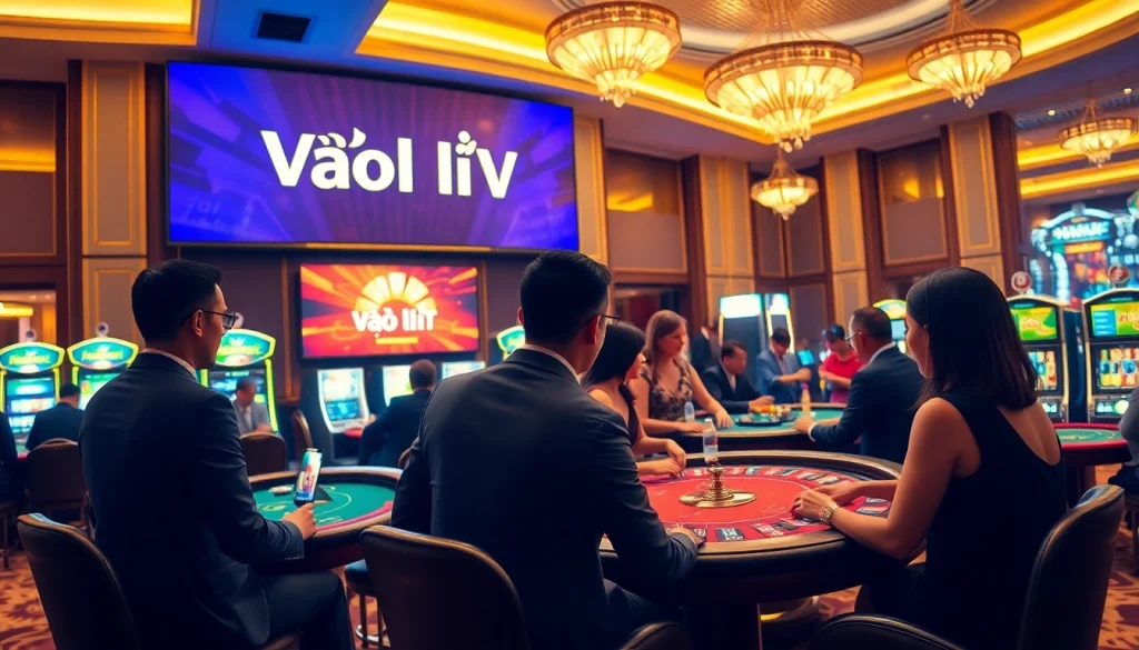 Gambling excitement at the casino with "Vào lưới TV" highlighting winning strategies.