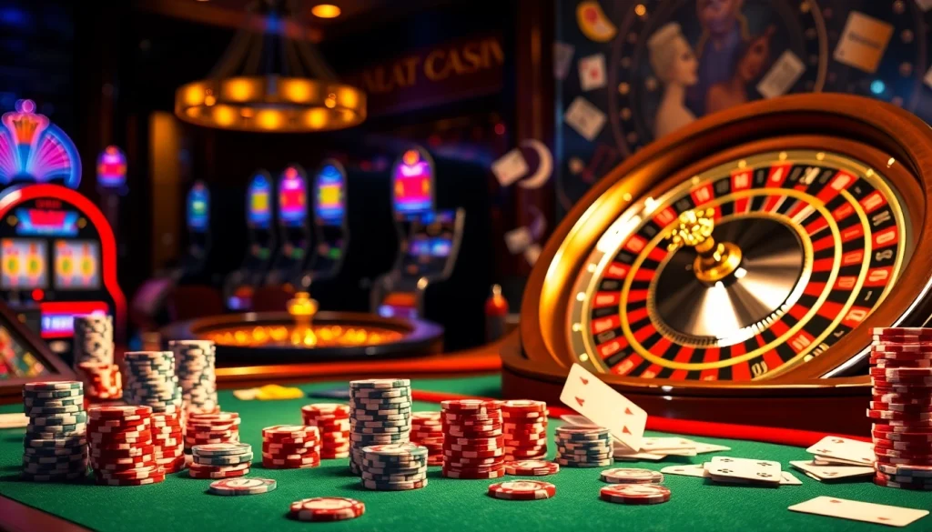 Engaging poker table scene with vibrant elements showcasing https://vuabai9.store/ for an immersive gambling experience.