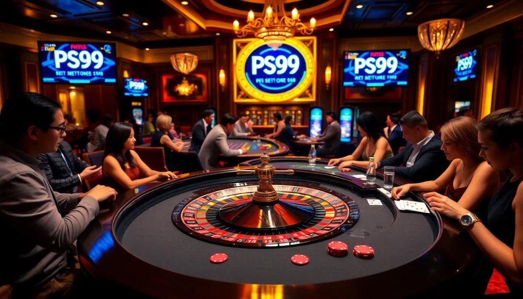Experience thrilling gameplay at PS99 with vibrant chips and a luxurious casino atmosphere.