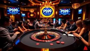 Experience thrilling gameplay at PS99 with vibrant chips and a luxurious casino atmosphere.