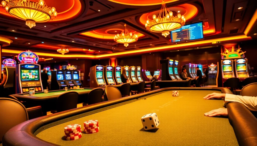 Experience the thrill of betting at Rik Vip with vibrant casino tables and eager gamblers.