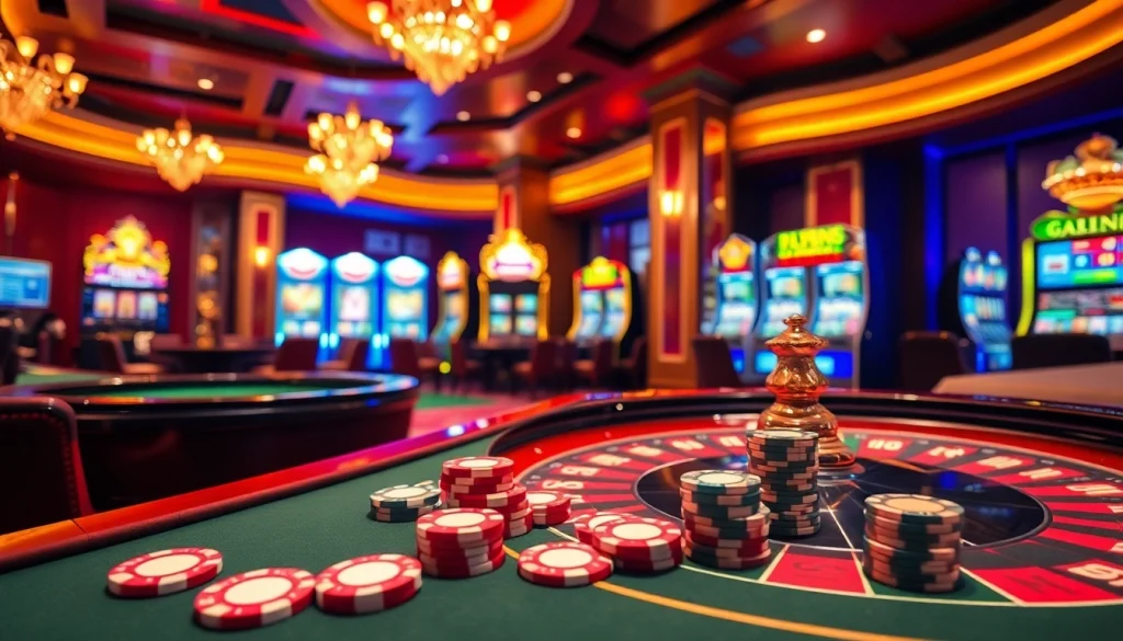 Experience thrilling gameplay at https://123b.ing/ with vibrant casino tables, roulette wheels, and poker chips.