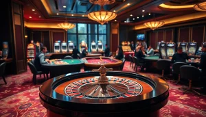 sbobet bettors strategizing at a luxurious casino table with vibrant atmosphere and poker chips.