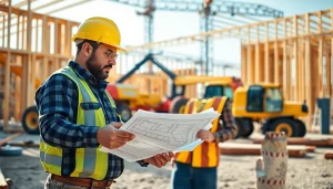Experienced New Jersey General Contractor discussing details with a client at a construction site.