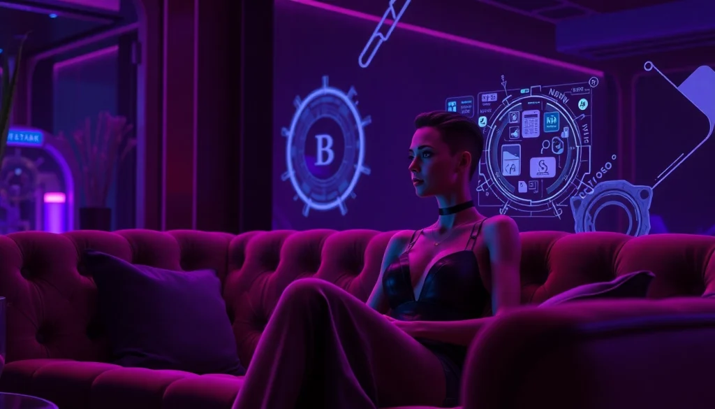 NSFW AI character in a futuristic lounge setting, showcasing immersive interaction.